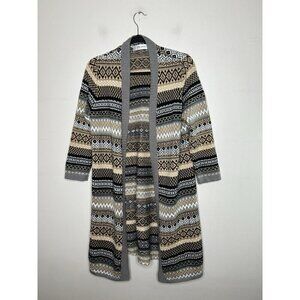 Jones Studio Sweater Cardigan Open Front Long Sleeve Brown White Size Medium